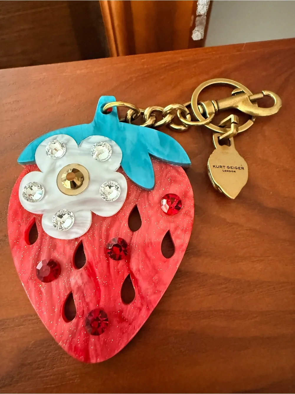 Strawberry Pendant Keychain Charm in Red, Blue and White